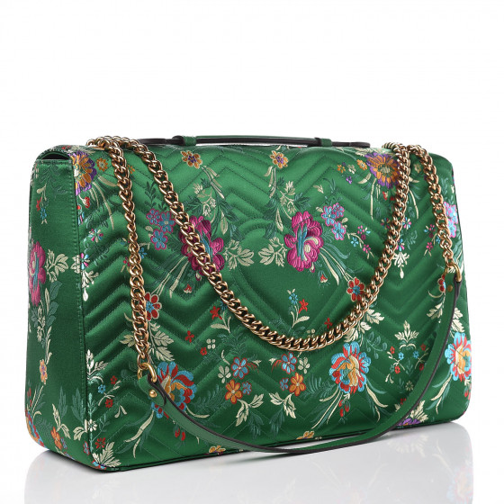 GUCCI Jacquard Matelasse Floral Maxi GG Marmont Top Handle