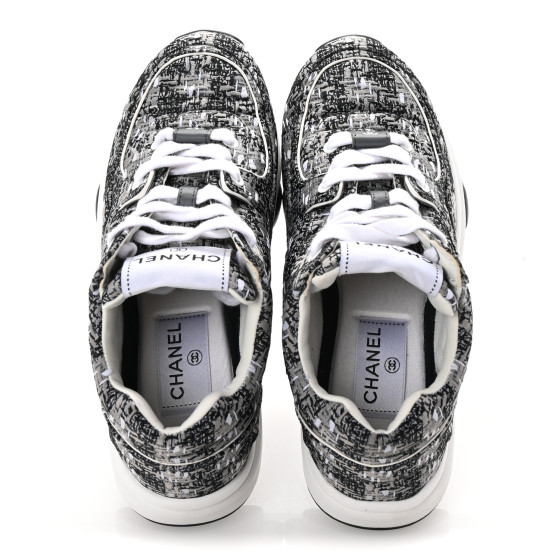 CHANEL Tweed CC Sneakers 35 Grey Black