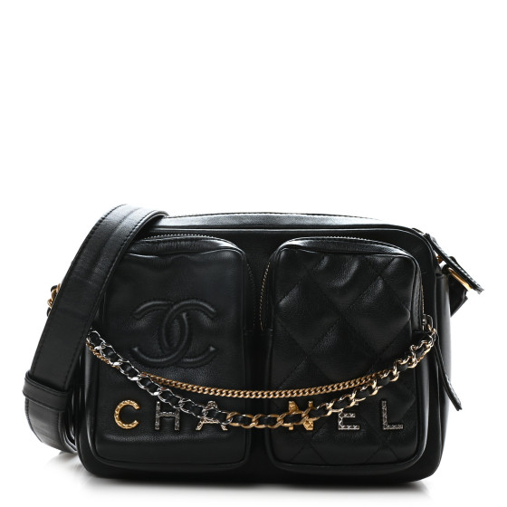 CHANEL Calfskin Quilted Small Camera Case Black