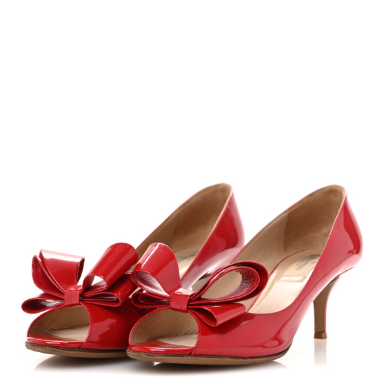VALENTINO GARAVANI Patent Couture Bow Peep Toe Low Heel