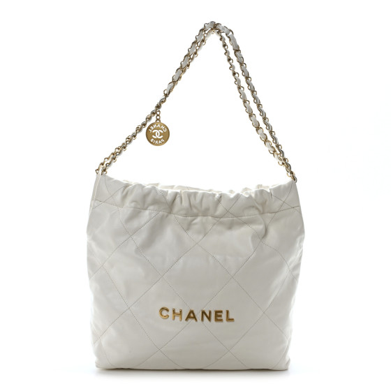 CHANEL Shiny Calfskin Quilted Small Chanel 22 White