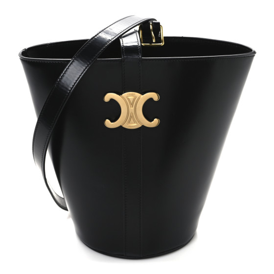 関税込 ハンドバッグ CELINE BUCKET TRIOMPHE handbag CELINE Shiny Calfskin Triomphe Bucket Bag Black 1690089