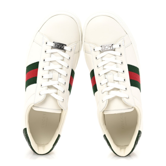 アリサ GUCCI Calfskin Crocodile Web Womens Ace Sneakers 39 White