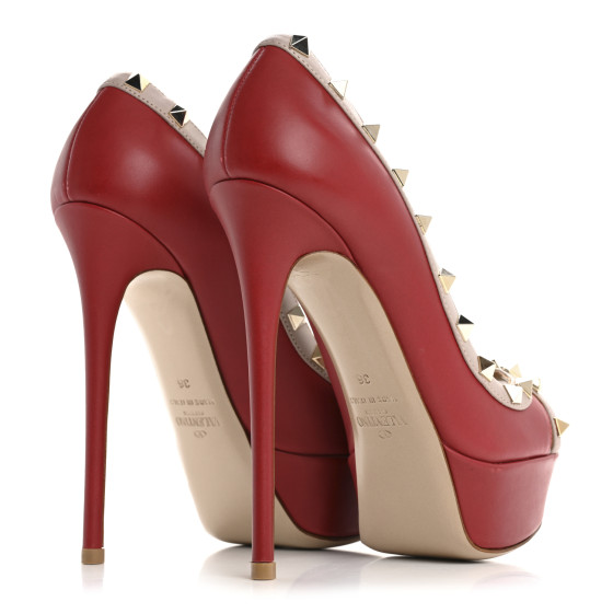 VALENTINO GARAVANI Nappa Rockstud Peep Toe Platform Pumps 36