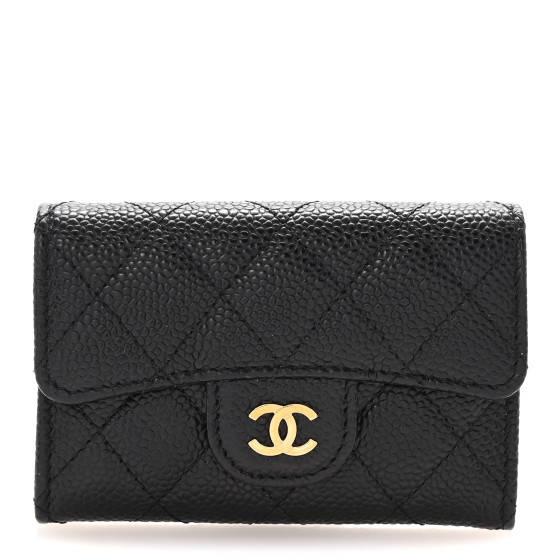 CHANEL Caviar Quilted Flap Card Holder Wallet Black