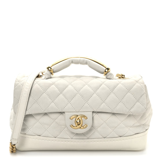 CHANEL Iridescent Caviar Quilted Medium Globe Trotter Flap White