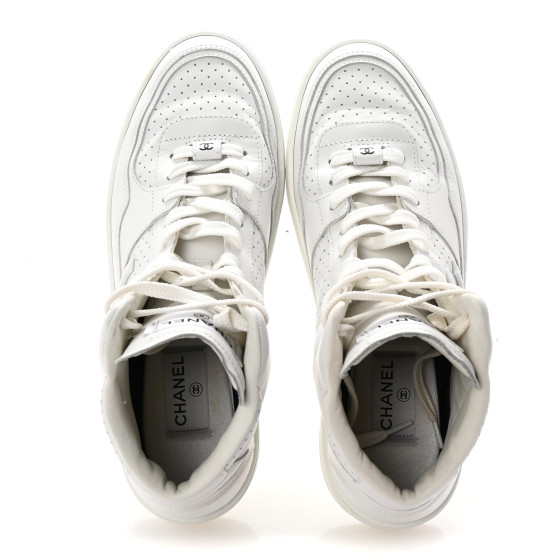 CHANEL Calfskin CC High Top Sneaker 40 White