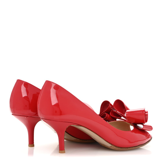 VALENTINO GARAVANI Patent Couture Bow Peep Toe Low Heel