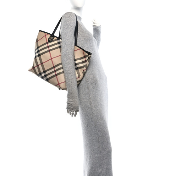 BURBERRY Nova Check Large Nickie Tote Black 1685100