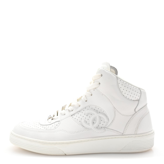 CHANEL Calfskin CC High Top Sneaker 40 White