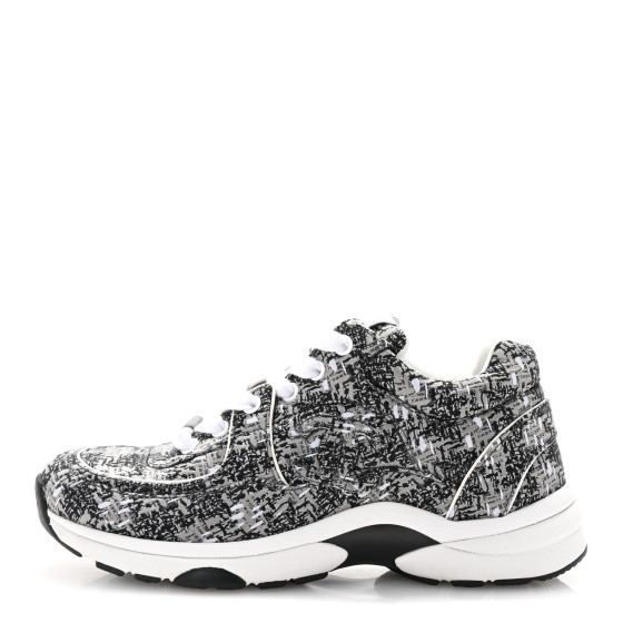 CHANEL Tweed CC Sneakers 35 Grey Black