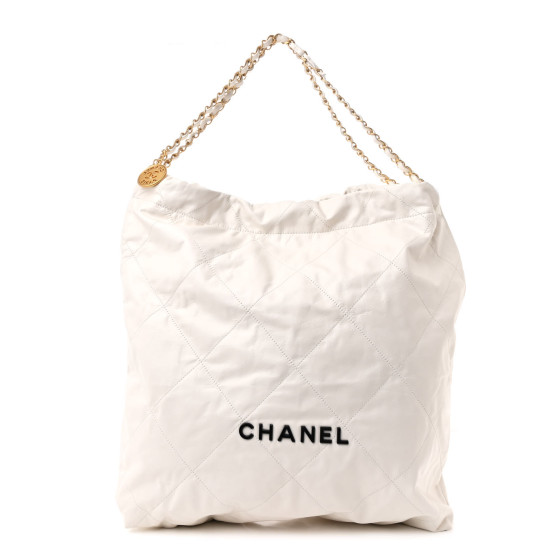 CHANEL Shiny Calfskin Quilted Chanel 22 White Black