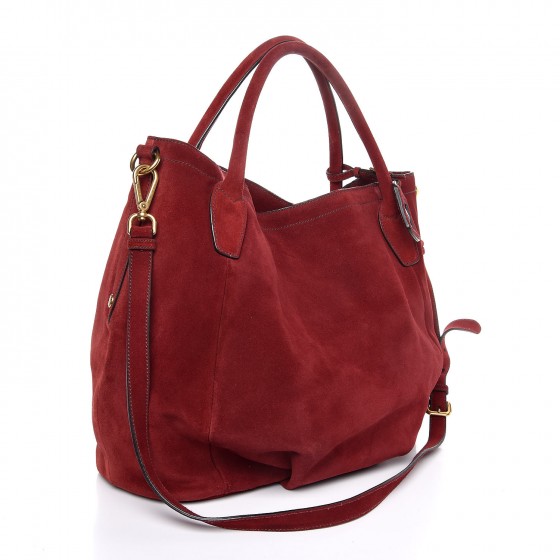 PRADA Suede Shoulder Bag Red 300601 | FASHIONPHILE