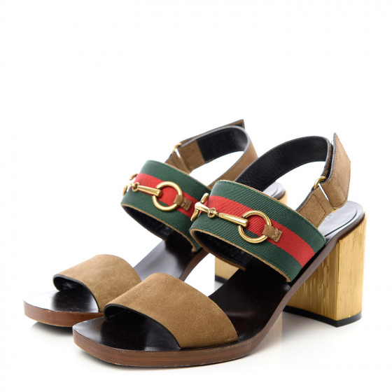 GUCCI Suede Querelle Web Sandals 37.5 Marron Glace 706029
