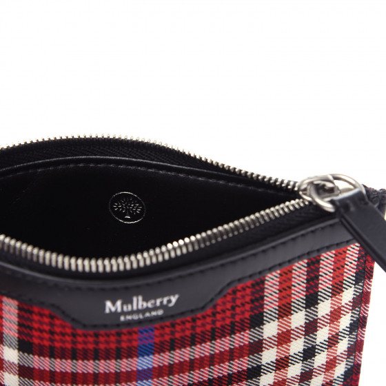 MULBERRY Tartan Canvas Zip Coin Purse Scarlet 704195