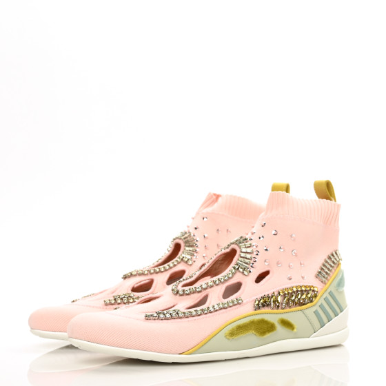 VALENTINO GARAVANI Calfskin Crystal Mesh Knit Cutout Odissey