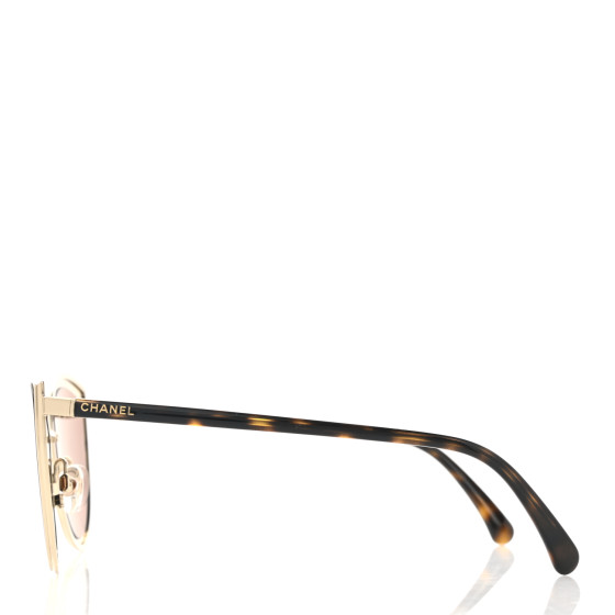 CHANEL 18K Gold Metal Cat Eye Sunglasses 4222 Gold 1136016
