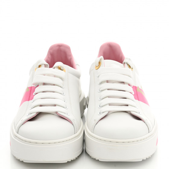 LOUIS VUITTON Monogram Time Out Sneakers 37.5 White Pink