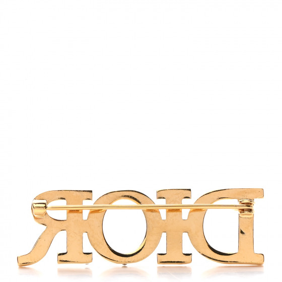 CHRISTIAN DIOR Crystal Dior Logo Brooch Gold 869997