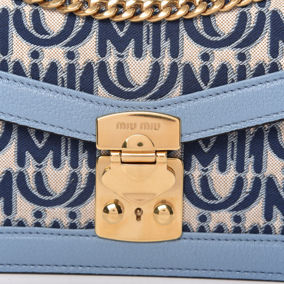 MIU MIU Jacquard Madras Confidential Logo Shoulder Bag Blue