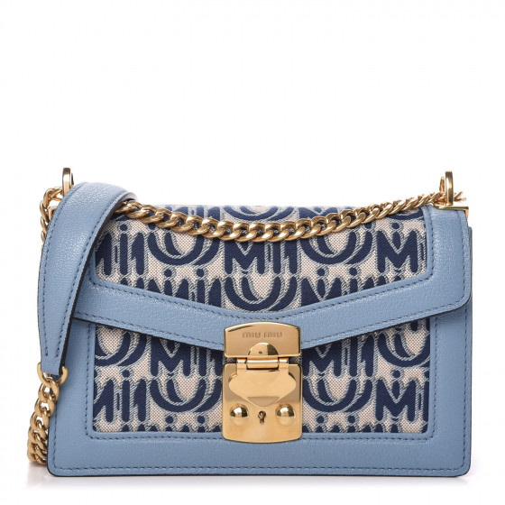 MIU MIU Jacquard Madras Confidential Logo Shoulder Bag Blue