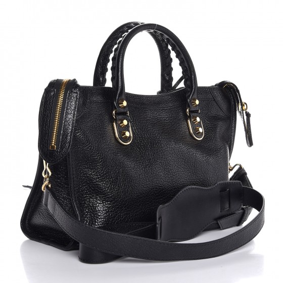 BALENCIAGA Chevre Gold Metallic Edge Hardware S City Black