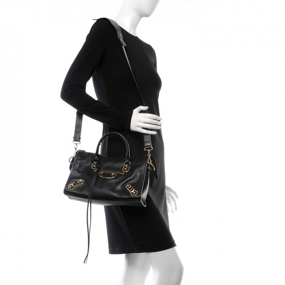 BALENCIAGA Chevre Gold Metallic Edge Hardware S City Black