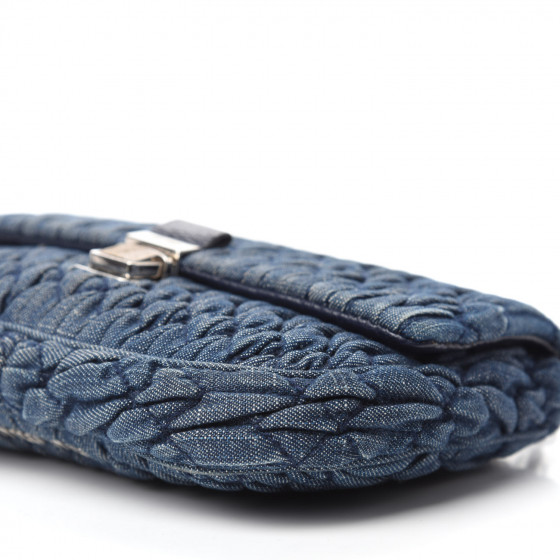 MIU MIU Denim Matelasse Crystal Chain Crossbody Bag Blue