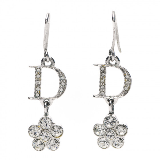 【新品】Christian Dior かんざし ストーン付き CHRISTIAN DIOR Crystal Flower Dangle Earrings Silver 874292