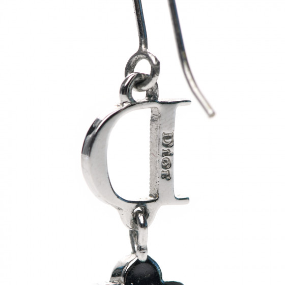 CHRISTIAN DIOR Crystal Flower Dangle Earrings Silver 874292