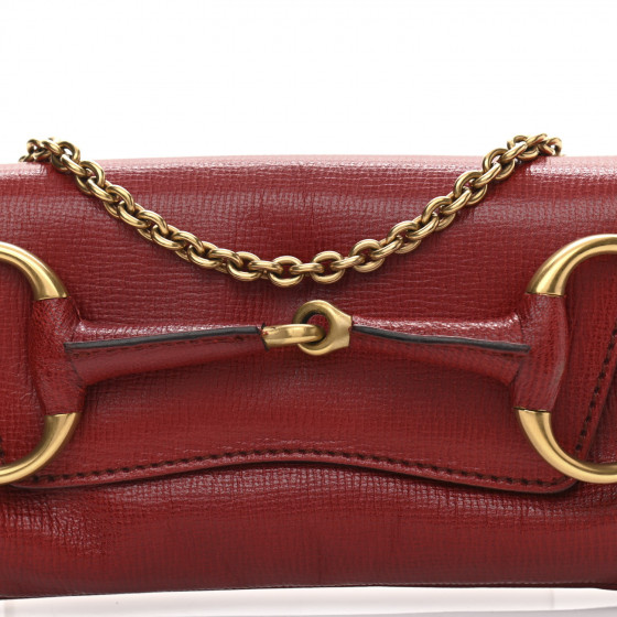 GUCCI Textured Calfskin Horsebit Chain Clutch Red 1081094