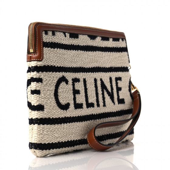 CELINE All Over Textile Calfskin Striped Small Pouch White