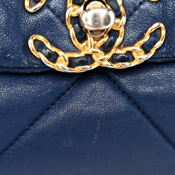 CHANEL Goatskin Quilted Large Chanel 19 Flap Dark Blue
