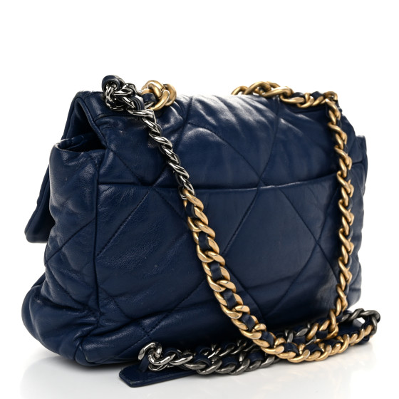 【美品】CHANEL19 ネイビー ラージ CHANEL Goatskin Quilted Large Chanel 19 Flap Dark Blue