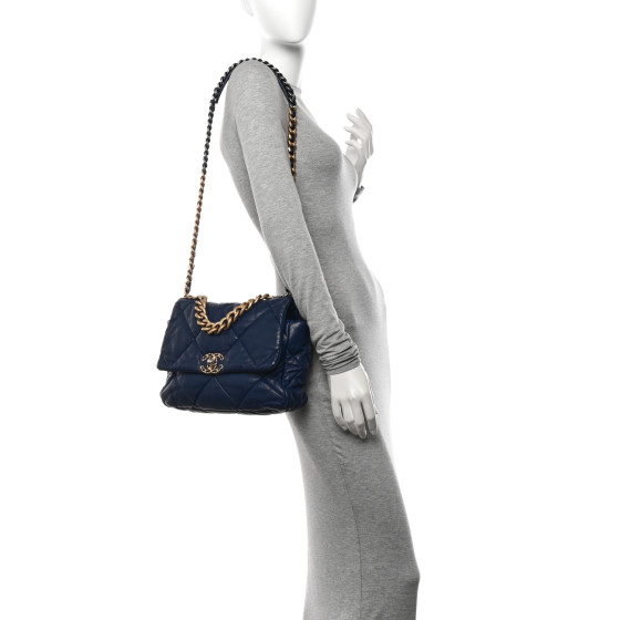 【美品】CHANEL19 ネイビー ラージ CHANEL Goatskin Quilted Large Chanel 19 Flap Dark Blue
