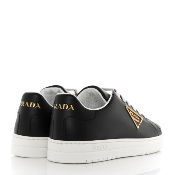 PRADA Vitello Soft Metal Triangle Logo Womens Edge Low Top