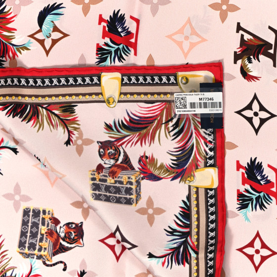 LOUIS VUITTON Silk Precious Tiger Square Scarf Rose 1207850