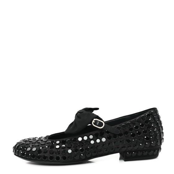 靴 Mary Jane Crystal Ribbon Satin Flats 37 CHANEL Satin Strass Bow Mary Jane Flats 37 Black 1650626
