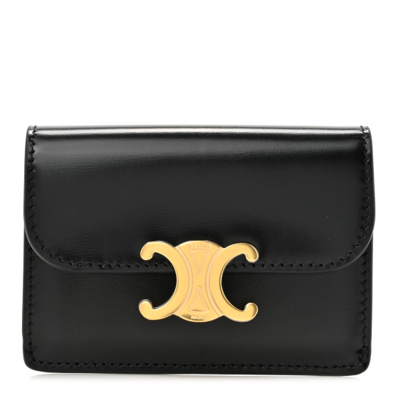 CELINE Shiny Smooth Calfskin Triomphe Card Holder Black