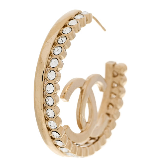 CHANEL Crystal CC Single Hoop Earring Gold 1631676