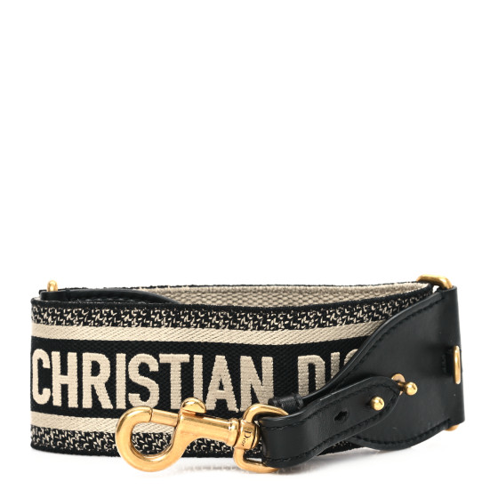 上品コーデはコレで安心！ Embroidered Canvas DIOR CHRISTIAN Shoulder Black Strap バッグ
