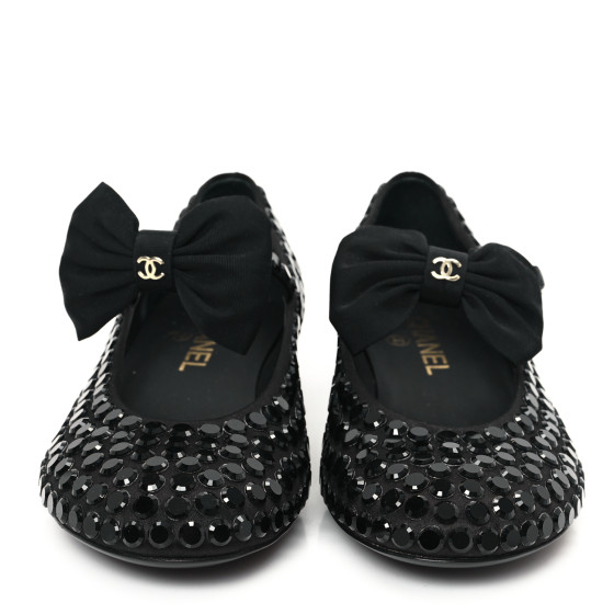 靴 Mary Jane Crystal Ribbon Satin Flats 37 CHANEL Satin Strass Bow Mary Jane Flats 37 Black 1650626