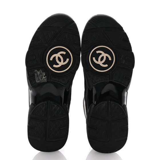 CHANEL Lambskin Fabric CC Uniform Sneakers 39 Black 1657873