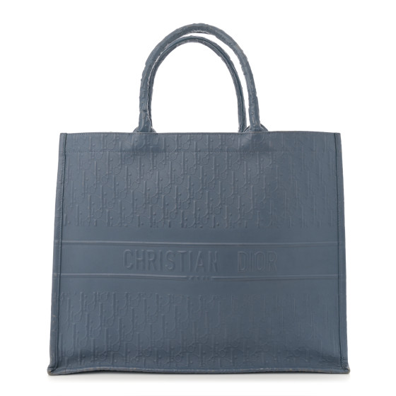 CHRISTIAN DIOR Oblique Calfskin Embossed Book Tote Denim