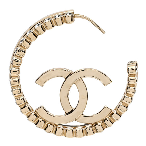 CHANEL Crystal CC Single Hoop Earring Gold 1631676