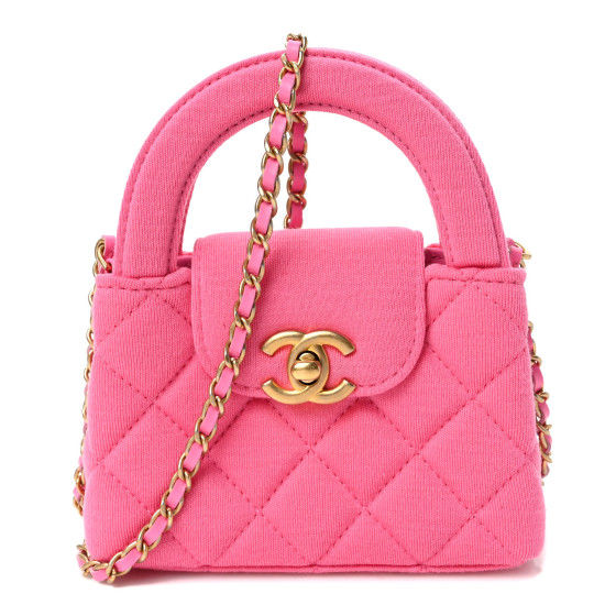 CHANEL Jersey Quilted Mini Nano Kelly Shopper Pink