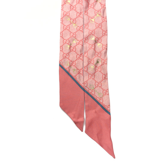 GUCCI Silk Twill GG Monogram Gold Horsebity Neck Bow Scarf