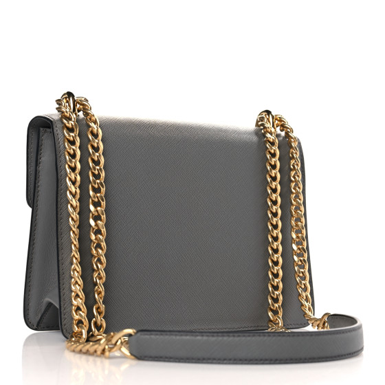 ★PRADA★ 24SS Gold Logo Saffiano Chain Shoulder Bag 1BD009 PRADA Saffiano Soft Calfskin Metal Triangle Logo Envelope