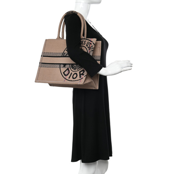Christian Dior クリスチャンディオール CHRISTIAN DIOR Canvas Jute Embroidered Medium Book Tote
