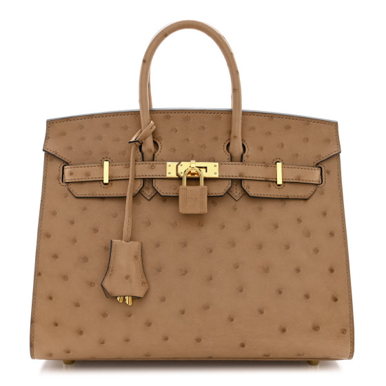 小物 HERMES HERMES Ostrich Birkin Sellier 25 Chai 1447550 | FASHIONPHILE